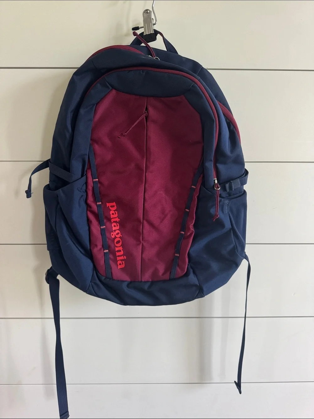 Patagonia Navy and Burgundy Daypack with Multiple Pockets